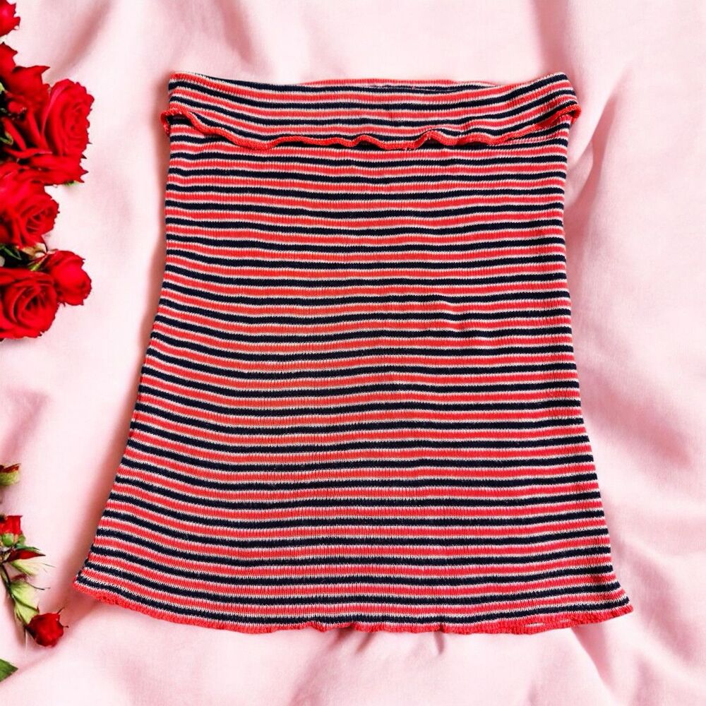 Vintage Garland Y2k Tube Top Striped Goth Grunge Sz S-M-L Girly Punk Strapless